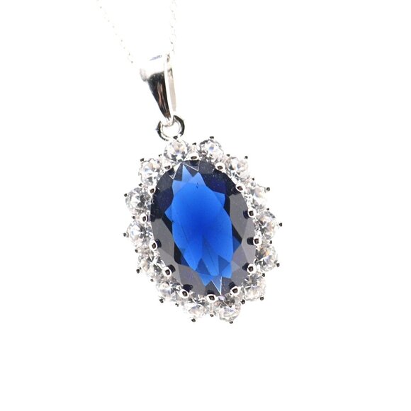 *New* Exquisite 6.40 Carat Lab-Grown Sapphire Necklace – Sterling Silver Setting - Picture 1 of 6
